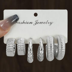 Chunky gold silver black metal earrings set