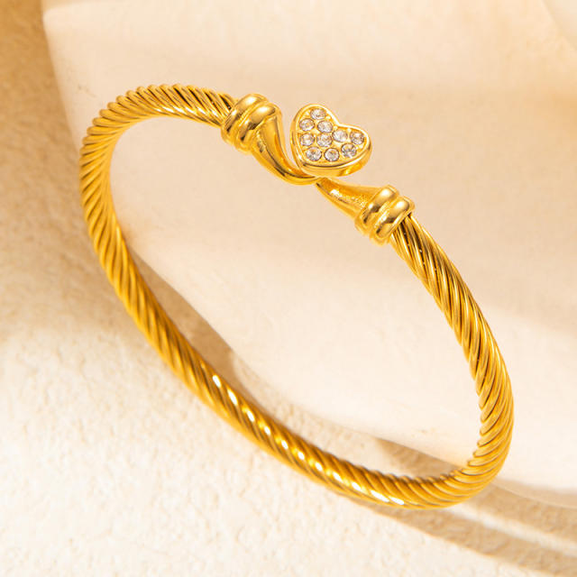 Heart wire rope bracelet 18k gold diamond stainless steel bangle
