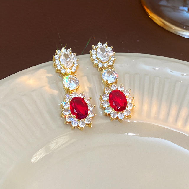 Delicate ruby cubic zircon statement dangle earrings drop earrings