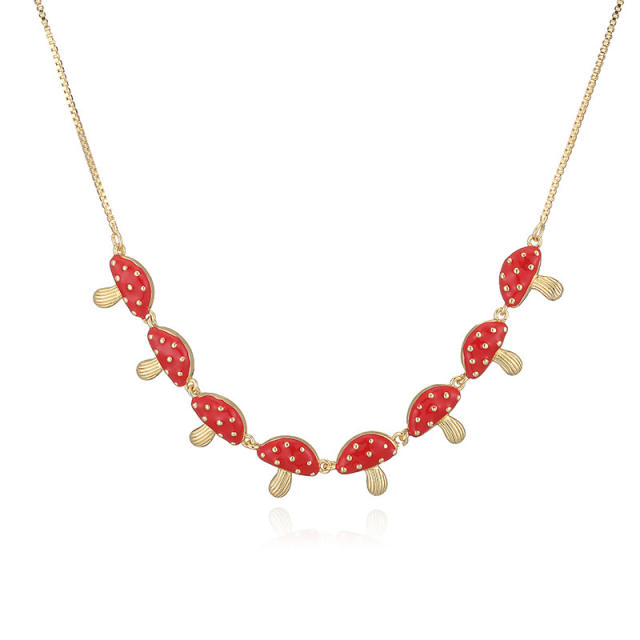 Creative enamel mushroom copper necklace