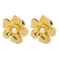 Chunky gold silver metal flower big choker necklace earrings set