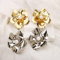 Chunky gold silver metal flower big choker necklace earrings set