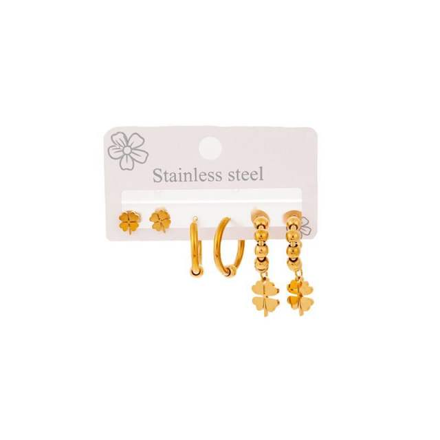Classic gold color clover bead earrings set stainless steel earrings