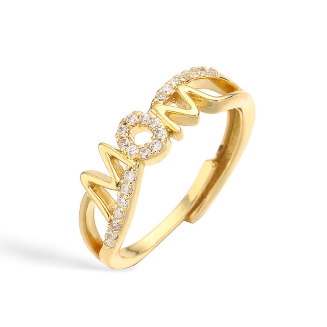 Concise diamond mama letter gold plated copper adjustable rings