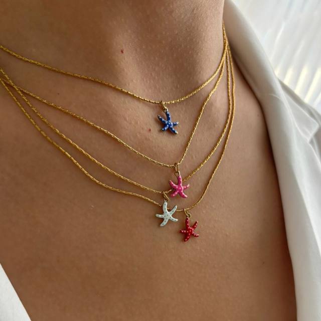 Handmade Enamel Starfish Pendant Necklace women stainless steel necklace