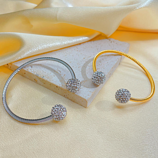 Simple diamond ball bead stainless steel bangle cuff bangle