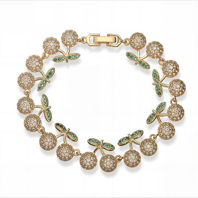 Delicate full diamond cherry copper bracelet tennis bracelet