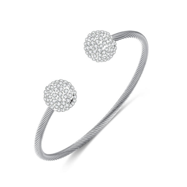 Simple diamond ball bead stainless steel bangle cuff bangle