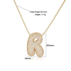 Chunky bubble letter full diamond initial pendant copper necklace
