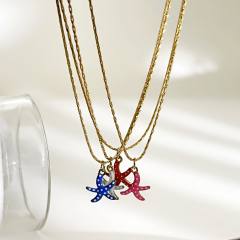 Handmade Enamel Starfish Pendant Necklace women stainless steel necklace