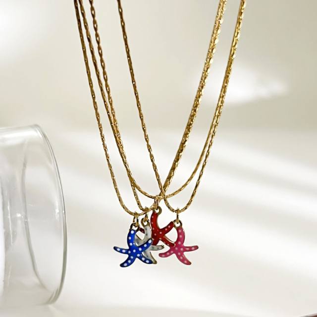 Handmade Enamel Starfish Pendant Necklace women stainless steel necklace
