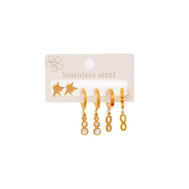 Concise infinity symbol stainless steel earrings set