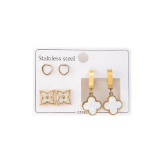 Classic white clover stainless steel earrings set