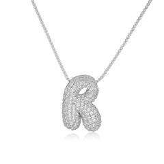 Chunky bubble letter full diamond initial pendant copper necklace