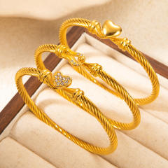 Heart wire rope bracelet 18k gold diamond stainless steel bangle
