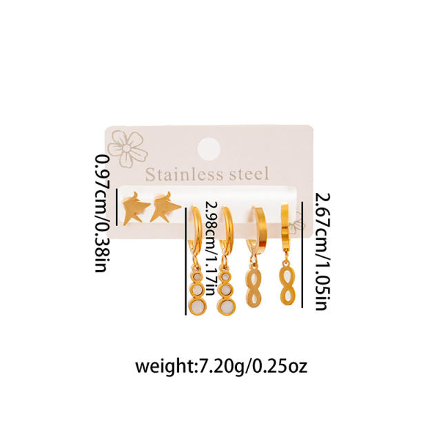Concise infinity symbol stainless steel earrings set