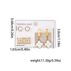 Classic white clover stainless steel earrings set