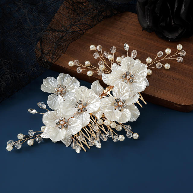 Korean fashion white shell flower handmade hair combs for bridal