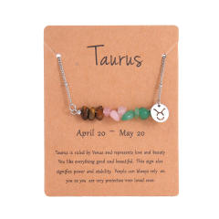 Colorful natural stone zodic charm stainless steel necklace with card