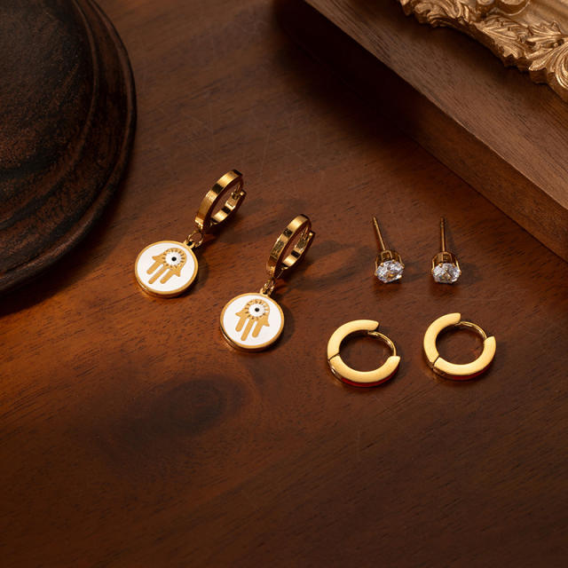Concise hasma hand stainless steel earrings set