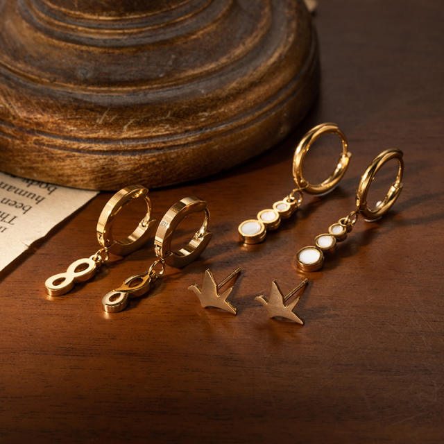 Concise infinity symbol stainless steel earrings set