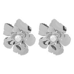 Chunky gold silver metal flower big choker necklace earrings set