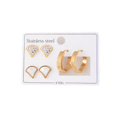 Classic diamond fan stainless steel earrings set