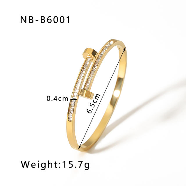 Delicate cubic zircon statement stainless steel bangle gold bangle