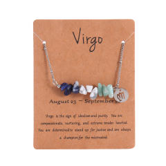 Colorful natural stone zodic charm stainless steel necklace with card