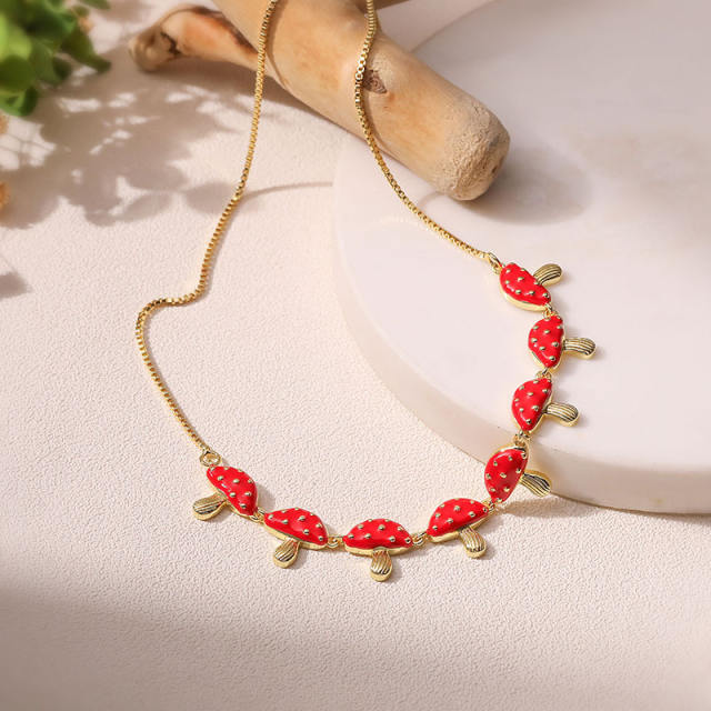 Creative enamel mushroom copper necklace