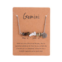 Colorful natural stone zodic charm stainless steel necklace with card