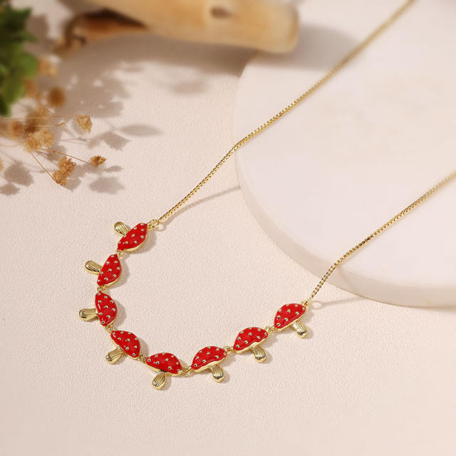 Creative enamel mushroom copper necklace
