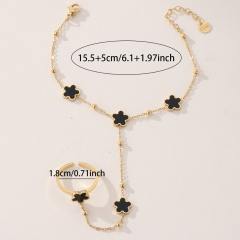 Classic color five petal flower stainless steel ring bracelet