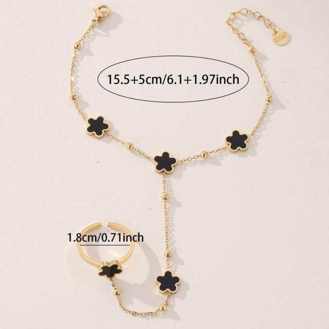 Classic color five petal flower stainless steel ring bracelet