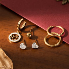 Hollow circle diamodn star heart stainless steel earrings set