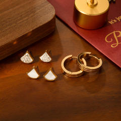 Classic diamond fan stainless steel earrings set