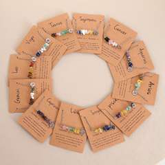 Colorful natural stone zodic charm stainless steel necklace with card