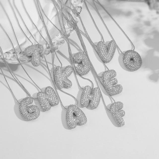 Chunky bubble letter full diamond initial pendant copper necklace