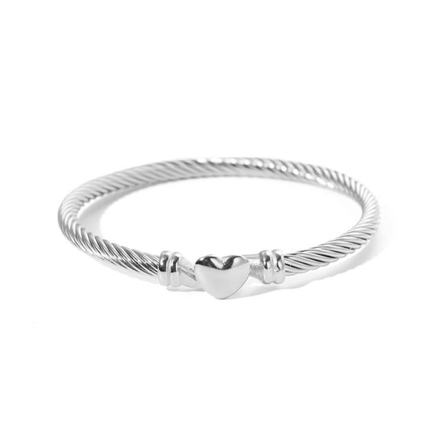 Heart wire rope bracelet 18k gold diamond stainless steel bangle