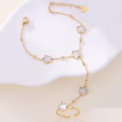 Classic color five petal flower stainless steel ring bracelet