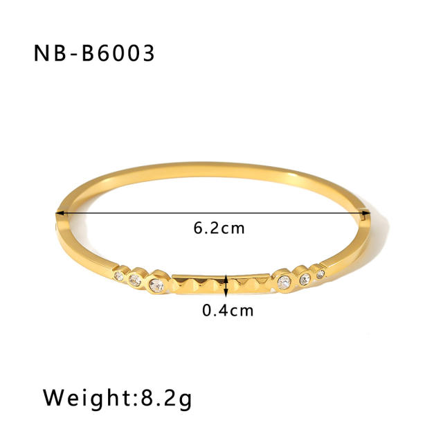 Delicate cubic zircon statement stainless steel bangle gold bangle