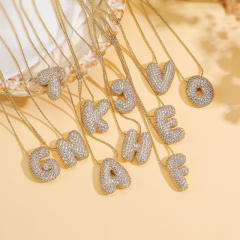 Chunky bubble letter full diamond initial pendant copper necklace