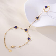 Classic color five petal flower stainless steel ring bracelet