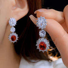 Delicate ruby cubic zircon statement dangle earrings drop earrings