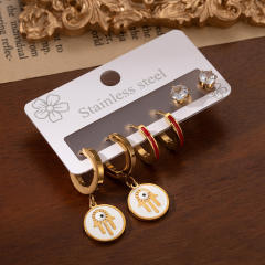 Concise hasma hand stainless steel earrings set