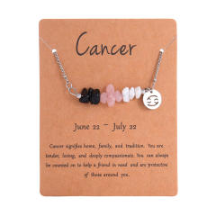 Colorful natural stone zodic charm stainless steel necklace with card