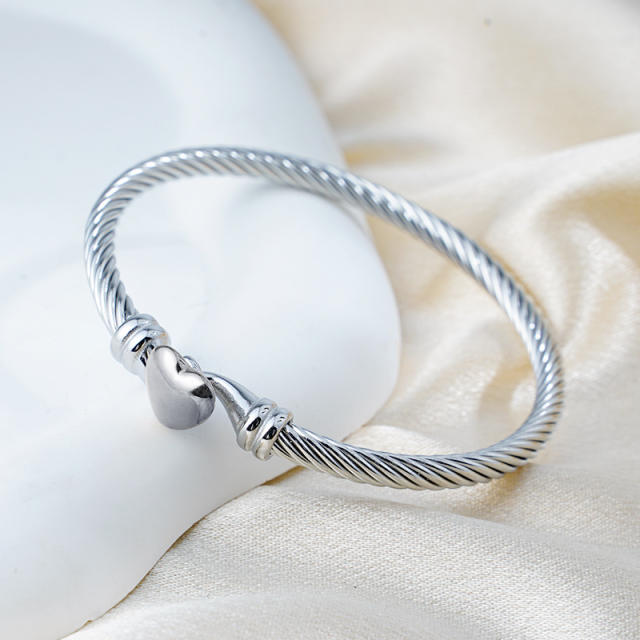 Heart wire rope bracelet 18k gold diamond stainless steel bangle