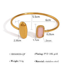 Easy match geometric cubic zircon stainless steel bangle cuff bangle