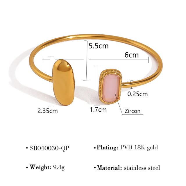 Easy match geometric cubic zircon stainless steel bangle cuff bangle