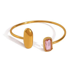 Easy match geometric cubic zircon stainless steel bangle cuff bangle